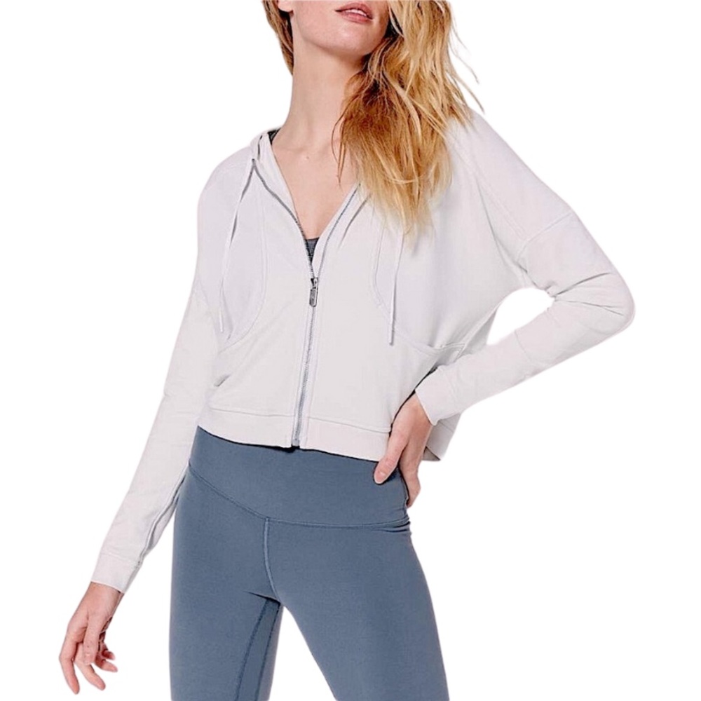 LULULEMON ATHLETICA NEXT MOVE JACKET CROPPED ZIP UP HOODIE GRAY VAPOR POCKETS S